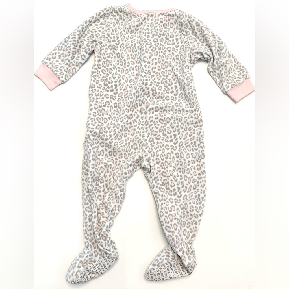 CARTER’S Fleece Pink & Gray Leopard w/Cat Print Footie BABY Girl Size 12 Months - Picture 3 of 3